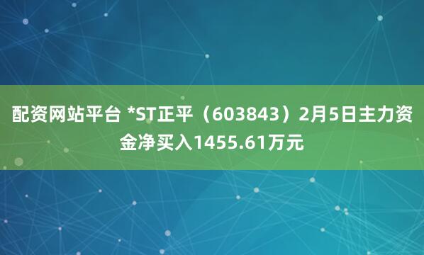 配资网站平台 *ST正平（603843）2月5日主力资金净买入1455.61万元